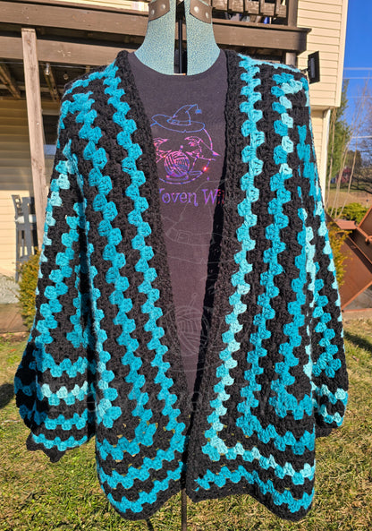 Oversized Grungy Teal Hexagon Cardigan