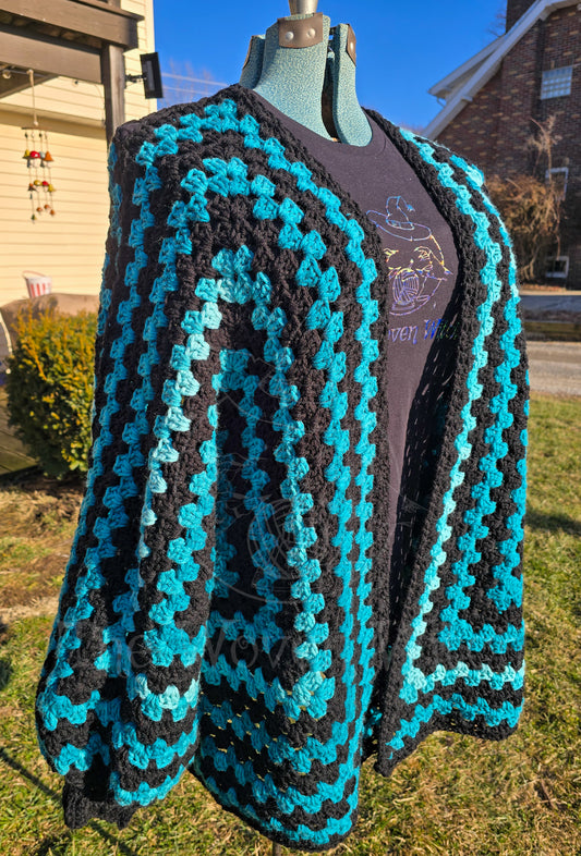 Oversized Grungy Teal Hexagon Cardigan