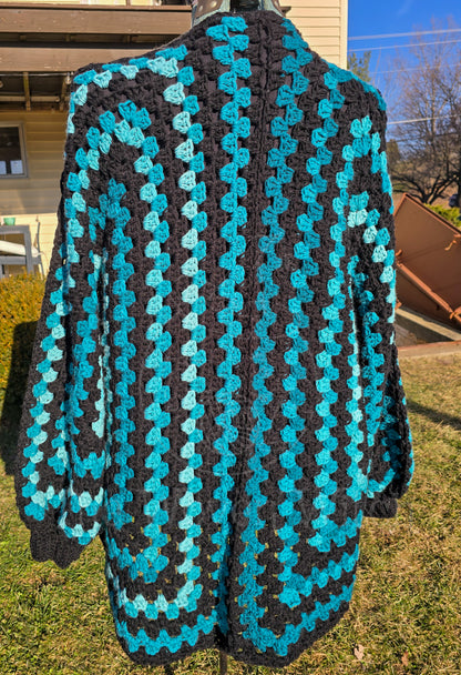 Oversized Grungy Teal Hexagon Cardigan